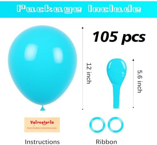 Voircoloria 105pcs Peacock Blue Party Latex Balloons, 12inch - Image 2