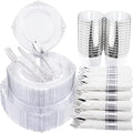 Morejoy 350PCS Clear Silver Plastic Plates - Silver Disposable Plates sets by Morejoy