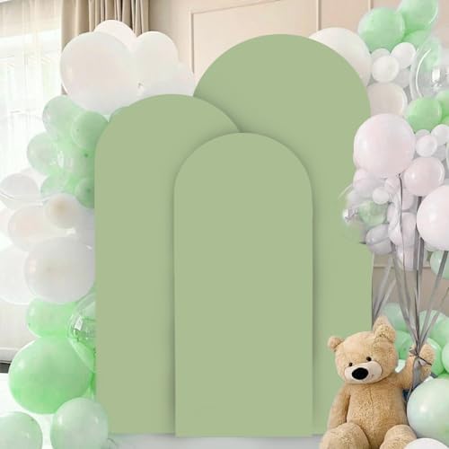 FANPROMS Sage Green Wedding Arch Cover Set of 3 Spandex Fitted Arch Backdrop Cover 6FT 6.6FT 7.2FT Chiara Arch Stand Covers Round Top Arch Cover Backdrop Fabric for Wedding Balloon Party Decorations - Image 4