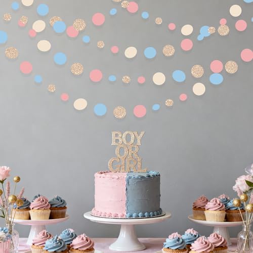 Champagne Gold Dusty Pink Blue Cream Beige Circle Dot Hanging Streamer Polka Dot Garland Banner for Birthday Wedding Bridal Shower Engagement Boho Gender Reveal Party Decorations Supplies - Image 5