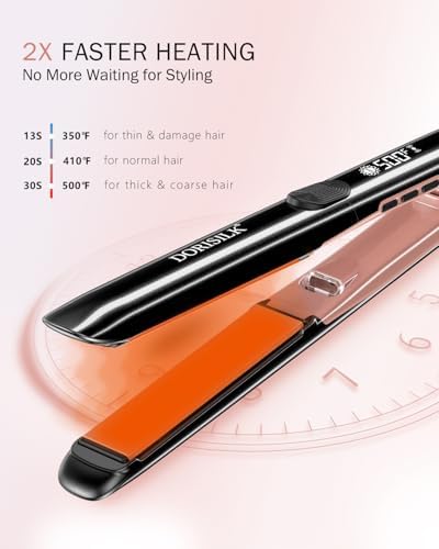 DORISILK 500 Degree High Temp Professional Hair Straightener，30s Fast Heating Ceramic Flat Iron ，2 in 1 Hair Straightener and Curler，Plasma Flat Iron Get Frizz-Free ，Dual Voltage for Travel Using - Image 4