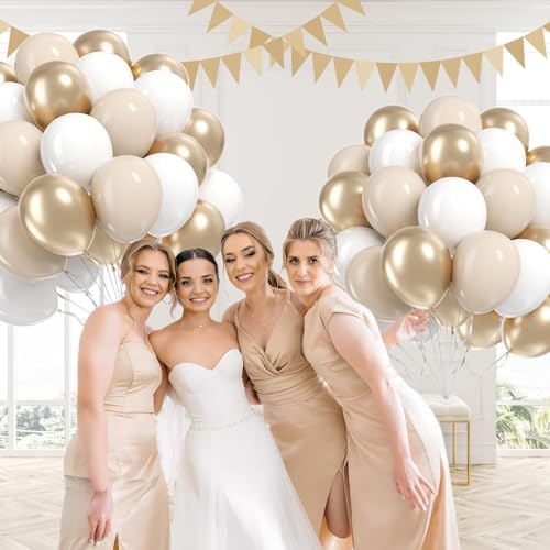 60pcs 12inch Gold and White Balloons with Sand White Confetti Balloons - Image 5