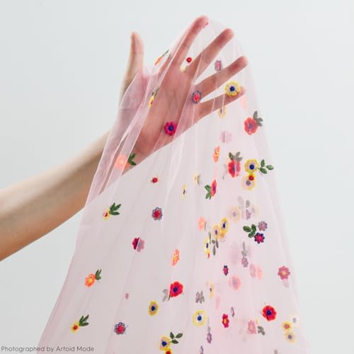 Artoid Mode Pink Embroidery Daisy Gauze Table Runner 59x120 Inch 10FT - Image 6