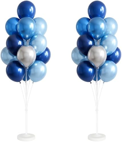 2 Sets of Chrome Blue Sliver Balloon Column Stand Kit, for Party Decor by Tosuced