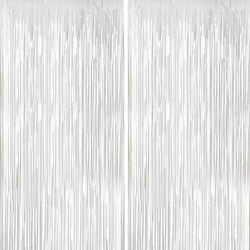 4 Packs White Foil Fringe Curtain, White Glitter Metallic Tinsel Backdrop for Birthday Wedding Baby Shower Bachelorette Graduation Christmas Halloween Party Decorations Supplies by BSRESIN