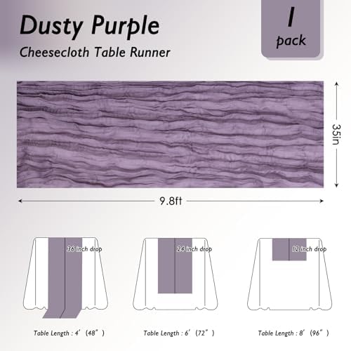 1 Pack Dusty Purple Cheesecloth Table Runner 120 Inch Boho Wedding Decor - Image 2