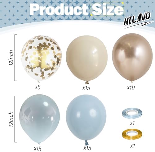 Dusty Blue Balloon Set, 60Pcs 12 Inch Slate Muted Baby Blue Fog Pastel Light Blue White Sand Balloon with Metallic Confetti Champagne Gold Balloons for Boy Birthday Party Baby Bridal Shower Decortaion - Image 2