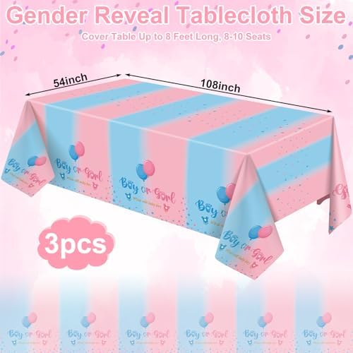 3 Pack Gender Reveal Plastic Tablecloth, Boy or Girl Disposable Table Cloth - Image 2