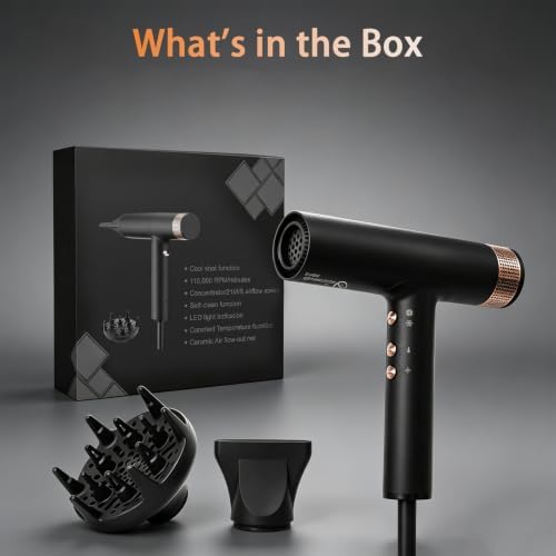 Hair Dryer with Diffuser - 1875W Blow Dryer, 110,000 RPM Fast Drying, 500 Million Negative Ions, 3 Speeds & 3 Heat Settings, Cool Shot, Lightweight & Quiet Design for Women Men Travel Home - Image 7