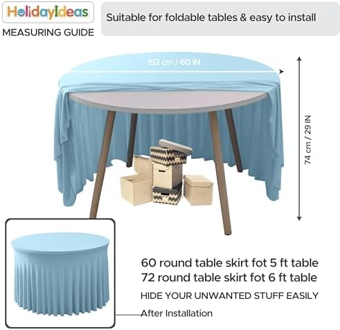 HolidayIdeas Fitted Baby Blue Spandex Table Skirts for Wedding Party,60 Inch Round,6 Pack - Image 5