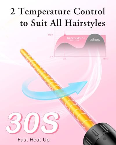 Long Barrel Curling Iron Wand Set, BESTOPE PRO 6 in 1 Curling Wand Set with Ceramic Barrel for Long/Medium Hair, 0.35"-1.25" Interchangeable Hair Wand Curler, Dual Volts, Include Glove & Clips - Black - Image 4
