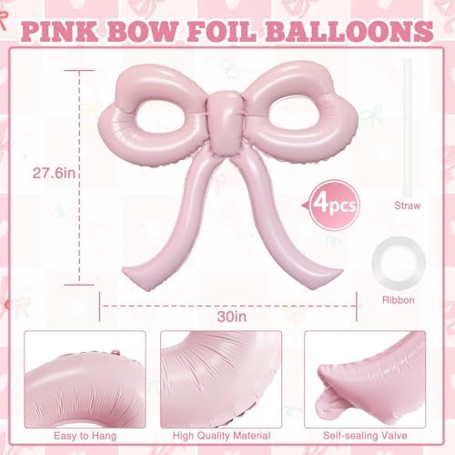4 Pcs Light Pink Bow Balloons Bow Party Decorations for Girl Women Bow Birthday Decorations Giant Pastel Pink Bow Balloon for Graduation Baby Shower Bridal Wedding Decor Bachelorette Party Supplies - Image 2