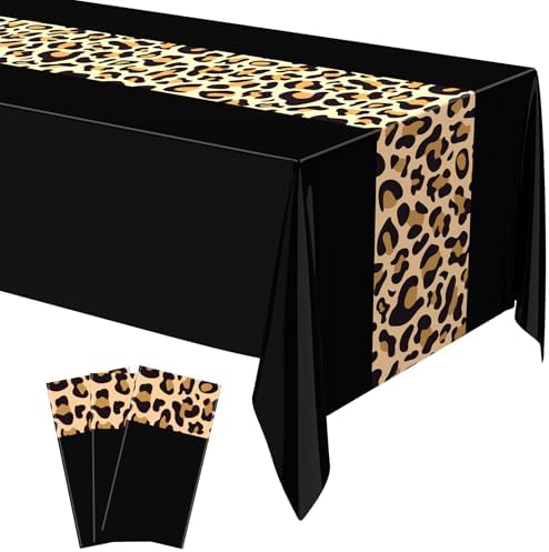 Buryeah 3 Pcs 54 x 108'' Plastic Disposable Leopard Tablecloth, Black by Buryeah