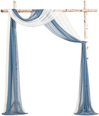 Floroom Wedding Arch Draping Fabric 2 Panels 20Ft Chiffon Fabric Drapes Arbor Drapery Wedding Ceremony Reception Swag Decorations (White & Dusty Blue) by Floroom