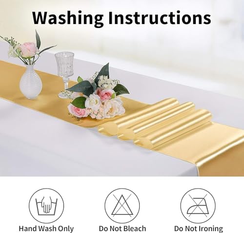 15-Pack Satin Table Runner Light Gold 12 x 108 inches Long, Table Runners for Wedding, Birthday Parties, Banquets Decorations（15 Pack, 12x108 Inch, Light Gold） - Image 3