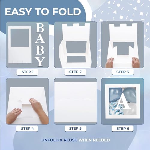44-Pc Baby Shower Boxes & Balloons, Gender Reveal - Dusty Blue & White - Image 4