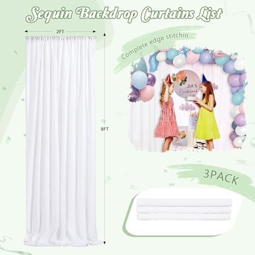 Sparkly Backdrop White Sequin Photo Backdground Curtain 3 Pack 2x8ft - Image 5
