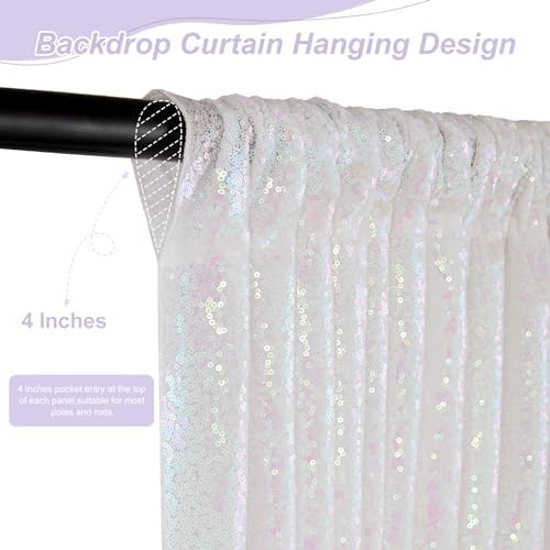 Sequin Curtains 2 Pieces White Iridescent 2FTx8FT Sequin Backdrop Glitter Fabric Background for Christmas Party Decoration Brithday Party Wedding Decorations - Image 5