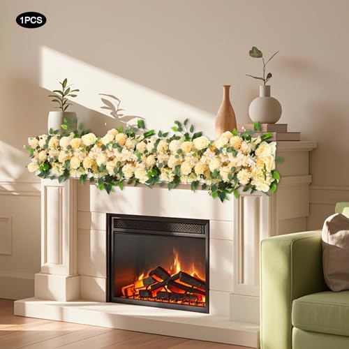 Artificial Flowers, 100cm Artificial Flowers Row, Artificial Flower Row for Home Decor, Wedding Centerpiece, Realistic Fake Flowers (Champagne Color) - Image 2