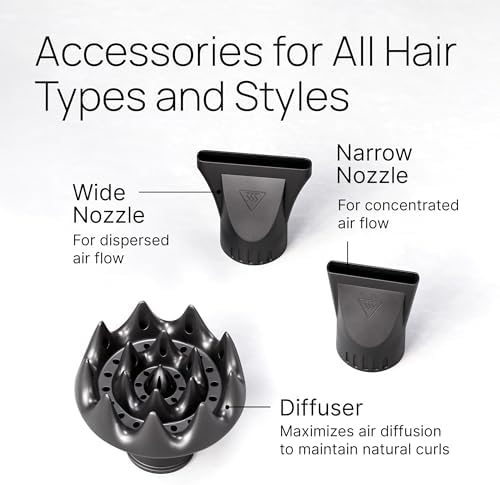 TREZORO Professional Blow Dryer with Diffuser & 2 Nozzles, 2000W, Black - Image 5