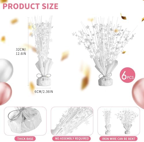6 Pack Metallic Foil Spary Centerpieces for Tables, White Centerpieces for Tables Decorations, Star Brust Table Centerpieces for Birthday Graduation Wedding Baby Shower Party - Image 7