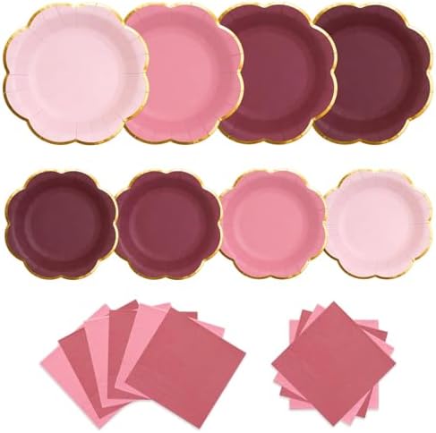 60 PCS Burgundy Paper Plates and Napkins Party Supplies for 20 Guests by OuMuaMua