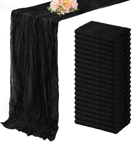 10FT 20 Pack Black Cheesecloth Table Runner 20 x 120 Inch Long Boho Fabric Rustic Cheese Cloth Table Runner for Wedding Bridal Shower Baby Shower Gauze Sheer Birthday Party Table Decorations by FoliafeelHome