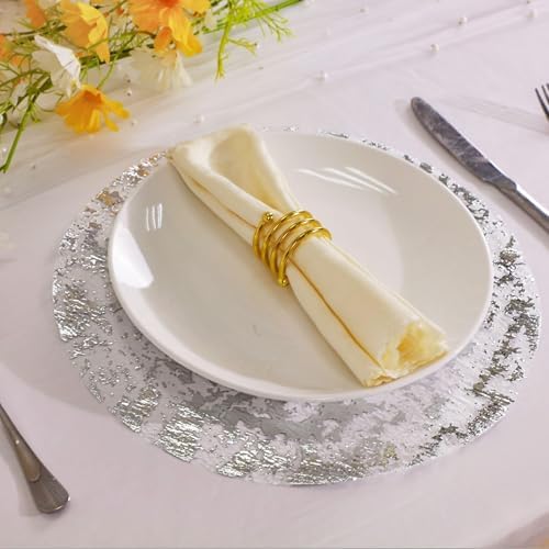 Snowkingdom Silver Disposable Placemats Set of 50 Foil Mesh 13 Inch Round Table Mates Bulk 50 Pack Silver Doilies for Dining Table Wedding Birthday Party Holiday Home Decoration - Image 2