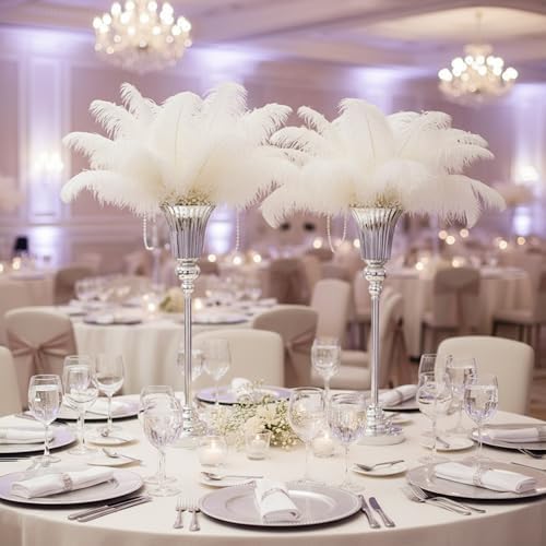 22.5inch Versatile Metal Wedding Centerpiece Vases - Set of 2 Tall Silver Trumpet Vases, Elegant Silver Centerpiece Stands for Road Leading Wedding Reception Party Event Anniversary Home Decor - Image 3