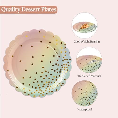 50PCS Colored Paper Plates and Napkins Set - Colourful and Gold Dot Disposable Party Tableware Dinnerware Set Party Supplies Decorations for Birthdays, Baby Shower, Weddings and Holidays - Image 4