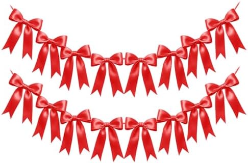 2 Strings of 16PCS Red Bow Garlands Banner Decoration,Pre-Strung Satin Ribbon Ornaments for Birthday,Bachelorette Party, Bridal Shower,Wedding,Engagement, Baby Shower,Graduation Decor,Valentine's Day by Unknown