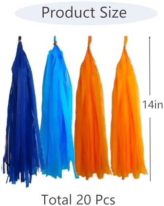 Blue and Orange Tassel Garland，Tissue Tassel Banner for Blue Orange Birthday Party Decorations,Pack of 20 - Image 2