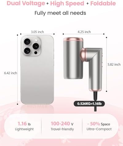 Mini Travel Hair Dryer with Dual Voltage, High-Speed Foldable Blow Dryer - Image 2
