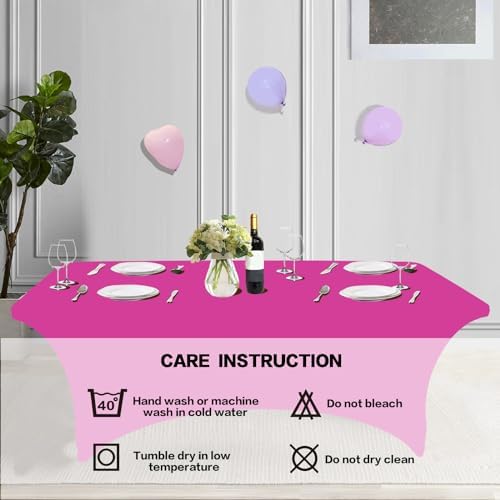 IVAPUPU 8FT Table Cloth for Rectangular Spandex Fuchsia Table Cover - Image 5