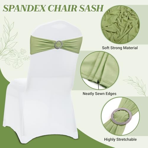 MDS Pack of 100 Spandex Chair Sashes for Wedding Party & Event – Sage Green - Image 3