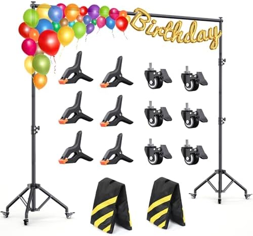 Backdrop Stand with Wheels 10x7.5Ft (WxH), Photo Backdrop Stand Easy to Move,Heavy Duty Back Drop Adjustable Stand for Parties,Banner Stand Photography and Video Studios by Forlogic