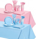 Tegeme 256 Pcs Pink and Blue Gender Reveal Party Supplies Disposable Tablecloth Paper Plates Napkin Cup Plastic Fork Knives Spoon Tableware Serve 36 Guest for Birthday Baby Shower Wedding Decoration by Tegeme