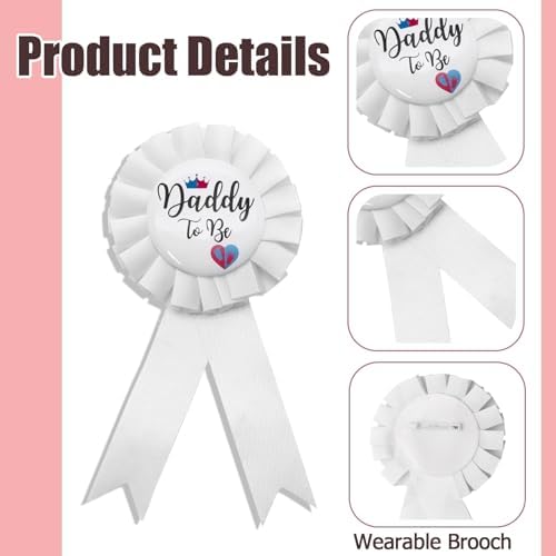 MILVOWOC 2 Pack Baby Shower Sash Set - White Satin Mommy to Be Sash & Daddy to Be Badge, Gender Reveal Gift & Pregnancy Party Decorations with Adjustable Ribbon, Baby Shower Decor - Image 3