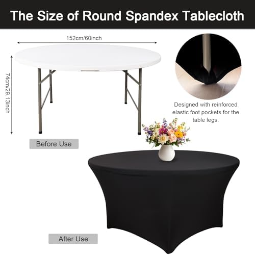 Fixwal 4 Pack 60 Inch Round Tablecloths Black Spandex Fitted Table Covers - Image 2