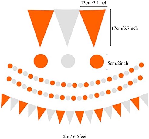 ZERODECO Party Decoration, 21 Pcs Orange Hanging Paper Fans Pom Poms Flowers, Garlands String Polka Dot and Triangle Bunting Flags for Minnie Mouse Birthday Parties Baby Showers Wedding - Image 5