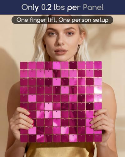 COKAOBE LiteGrid Series Shimmer Wall Backdrop - 36Pcs Hot Pink - Image 3