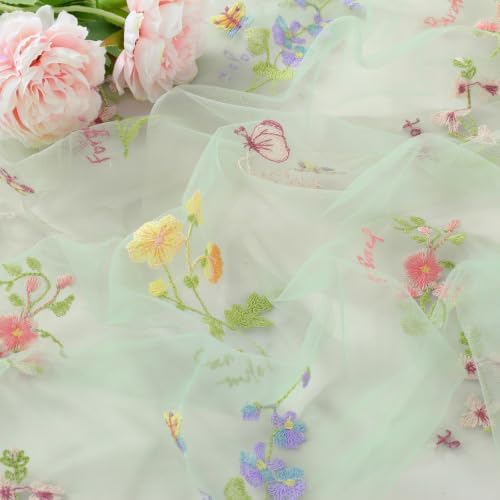 Floral Gauze Table Runner Green 10ft Embroidery Tulle Spring Wildflower - Image 5