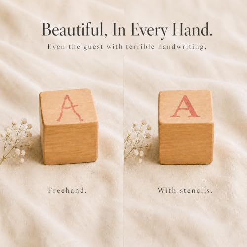 Nolia Stencil Set for Baby Shower Blocks - 100 Reusable Letter, Number & Icon Stencils for Decorating Wooden Baby Blocks, Easy Guest Activity & Keepsake Add-On - Image 2