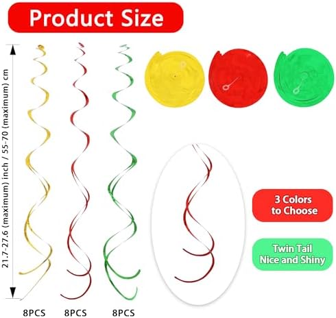 BEISHIDA 24Pcs Red Green Gold Hanging Swirls Birthday Christmas Decor - Image 2