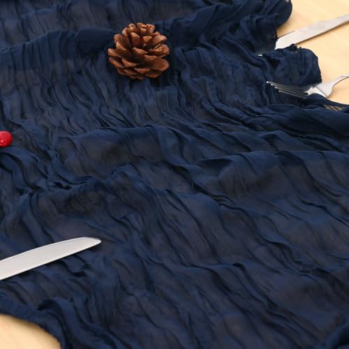 1 Pack Navy Blue Cheesecloth Table Runner 120 Inch Boho Wedding Decor - Image 4