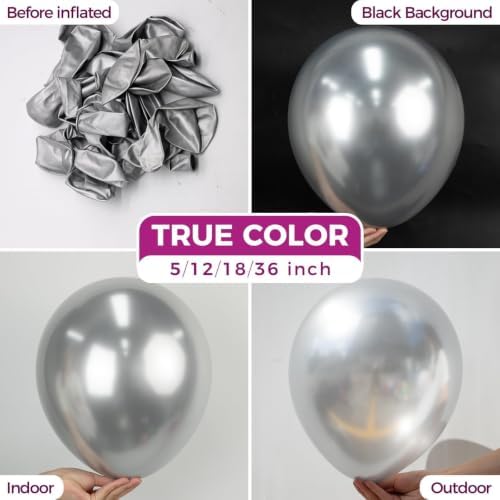 Bezente Silver Metallic Chrome Latex Round Helium Balloons 100 Pack 12 inch - Image 2