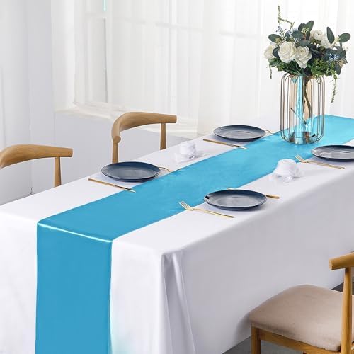 SiinvdaBZX 4 Pcs Teal Blue Satin Table Runner 12 x 108 inches Long - Image 2