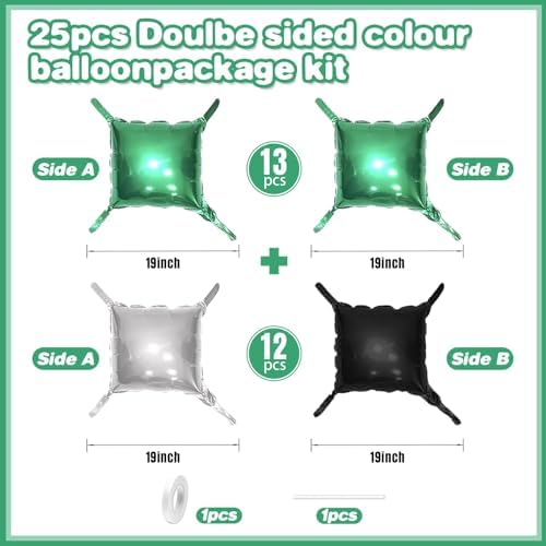 25PCS Green Silver Black Soccer Square Foil Balloons Wall - Image 2
