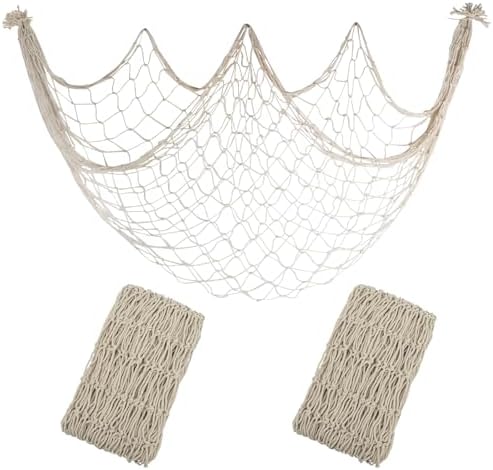 2 Pack Fish Net Decorations, 80x40 Inch Beige Fishing Net Decor for Party by iHansee