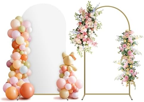Arch Backdrop Stand and Cover Set, Metal Balloon Arch Backdrop 7.2ft, Gold Arched Stand Frame for Wedding, Parties,Birthday, Backdrop Decorations (White,7.2ft) by Holldoor